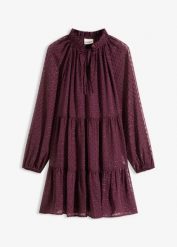 Sukienka tunikowa w połyskujący wzór. Czerwone sukienki damskie bonprix, na imprezę, bez wzorów, bez kołnierzyka, bez ramiączek. Za 189.99 zł.