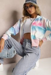 Różowo-Niebieska Krótka Bluza z Kapturem Wzorem Tie-Dye i Szerokim Ściągaczem Therini. Czerwone bluzy damskie Renee, l, bez wzorów, bez ramiączek, z kapturem. Za 59.99 zł.