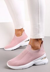 Różowe Wsuwane Buty Sportowe ze Skarpetkową Cholewką na Ozdobnej Podeszwie Wylla. Czerwone obuwie sportowe damskie Renee, bez wzorów, bez zapięcia. Za 49.99 zł.