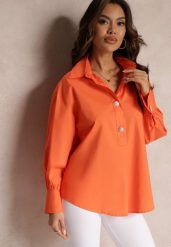 Pomarańczowa Koszula Bawełniana i Trapezowa Nene. Brązowe koszule damskie Renee, l, bez wzorów, z bawełny, eleganckie, bez kołnierzyka, bez ramiączek. Za 129.99 zł.