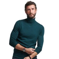 Sweter z merynosów z golfem Superdry. Zielone swetry męskie Superdry, na zimę, m, bez wzorów, bez kołnierzyka, bez ramiączek. Za 349.55 zł.