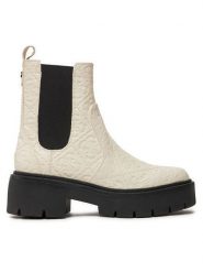 Guess Sztyblety Shuze FLTSHU FAL10 Biały. Białe botki damskie Guess, z aplikacjami, ze skóry, bez obcasa, na płaskiej podeszwie, bez zapięcia. Za 739.99 zł.