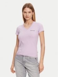 Guess Jeans T-Shirt W4YI23 J1314 Fioletowy Slim Fit. Fioletowe t-shirty damskie Guess Jeans, xs, z aplikacjami, z bawełny, bez kołnierzyka, bez ramiączek. Za 129.99 zł.
