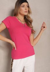 Różowy T-shirt Basic z Bawełny Liaselle. Czerwone t-shirty damskie Renee, l, bez wzorów, z bawełny, eleganckie, bez kołnierzyka, bez ramiączek. Za 24.99 zł.