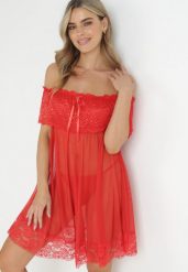 Czerwona Przezroczysta Koszula Nocna z Koronkową Falbaną i Stringami Zainalia. Czerwone koszule nocne damskie Born2be, z koronki. Za 34.99 zł.