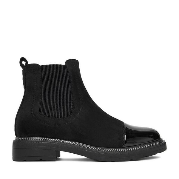 Sztyblety DeeZee. Czarne botki damskie DeeZee, bez wzorów, bez obcasa, na płaskiej podeszwie, bez zapięcia. Za 179.99 zł.