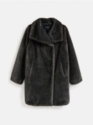 Płaszcz z imitacji futra - ciemnoszary. Szare płaszcze damskie Reserved, l, bez wzorów, bez kołnierzyka, bez kaptura. Za 259.99 zł.