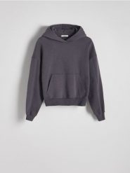 Bawełniana bluza z kapturem - ciemnoszary. Szare bluzy damskie Reserved, l, bez wzorów, z bawełny, bez ramiączek, z kapturem. W wyprzedaży za 89.99 zł.