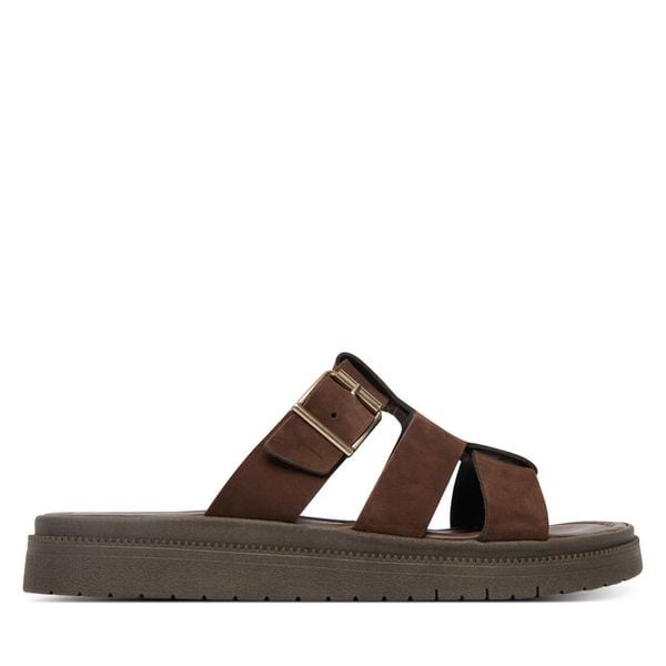 Klapki Tamaris. Brązowe klapki damskie Tamaris, bez wzorów, bez obcasa, bez zapięcia. Za 269.99 zł.