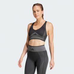 Biustonosz AEROKNIT Training Light Support. Szare bielizna sportowa damska Adidas, xs, bez wzorów, climacool (adidas). W wyprzedaży za 114.50 zł.