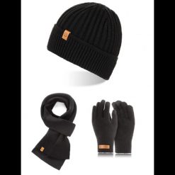 Zestaw zimowy Brødrene czapka szal rękawiczki 103138 czarny. Czarne rękawiczki męskie na zimę, bez wzorów. Za 123.99 zł.