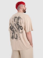 4F T-shirt oversize z nadrukiem męski 4F x Tomasz Fornal - beżowy M. Brązowe t-shirty męskie 4F, m, z aplikacjami, z dzianiny, bez kołnierzyka, bez ramiączek. Za 119.99 zł.