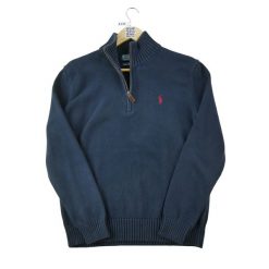 Second life - Polo Ralph Lauren sweter męski z półgolfem i zamkiem - Jak nowy. Niebieskie swetry męskie Ralph Lauren, l, bez wzorów, casualowe, bez kołnierzyka, bez ramiączek. Za 255.56 zł.