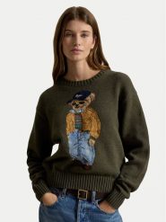 Polo Ralph Lauren Sweter 211B17762001 Zielony ciemny Relaxed Fit. Zielone swetry nierozpinane damskie Polo Ralph Lauren, xl, bez wzorów, z bawełny, bez kołnierzyka, bez ramiączek. Za 2,699.00 zł.