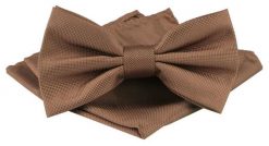 Mucha Męska w Zestawie z Poszetką - Alties - Jasny Brąz. Krawaty i muchy Alties, bez wzorów, eleganckie. Za 65.00 zł.