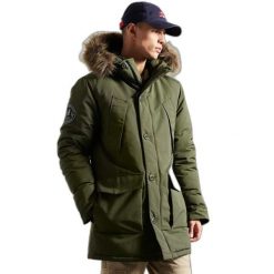 Parka Superdry Everest. Zielone parki męskie Superdry, s, z aplikacjami, z elastanu, eleganckie, bez kołnierzyka, bez kaptura. Za 776.00 zł.