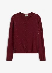 Sweter rozpinany z połyskującymi kamieniami. Czarne kardigany damskie bonprix, bez wzorów, z wiskozy, bez kołnierzyka. Za 149.99 zł.