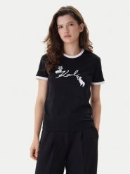 KARL LAGERFELD T-Shirt B1W17040 Czarny Slim Fit. Czarne t-shirty damskie KARL LAGERFELD, s, bez wzorów, z bawełny, bez kołnierzyka, bez ramiączek. Za 429.99 zł.