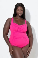 Damski Strój kąpielowy drapowanie drobna faktura miękkie miseczki. Czarne stroje kąpielowe damskie Ulla Popken, plus size, bez wzorów, z elastanu. Za 191.99 zł.