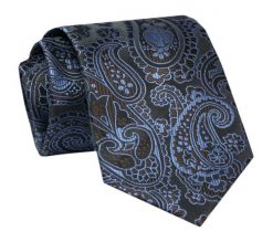 Męski Krawat - ALTIES - Klasyczny - Stalowy z Motywem Orientalnym. Szare krawaty i muchy Alties, bez wzorów, z tkaniny, eleganckie. Za 49.00 zł.