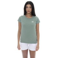 Koszulka z bawełna na trening na czas wolny. Zielone bluzki damskie LEONE 1947 APPAREL, bez wzorów, z bawełny, sportowe, bez kołnierzyka, bez ramiączek. Za 75.78 zł.