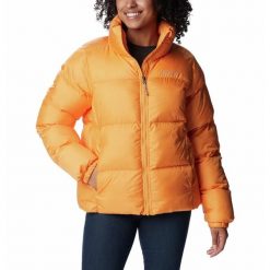 Kurtka Turystyczna Puchowa Damska Columbia Puffect Jacket. Żółte kurtki sportowe damskie Columbia, m, bez wzorów, z puchu, bez ramiączek, bez kaptura, trekkingowe. Za 672.00 zł.