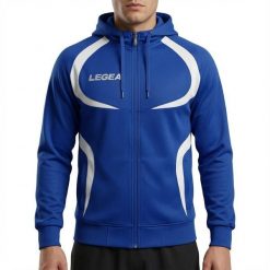 Kurtka rozgrzewkowa Męska Tunezja niebiesko-biała. Białe kurtki męskie Legea, m, bez wzorów, z poliesteru, bez kaptura, do biegania. Za 68.00 zł.
