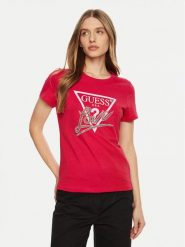 Guess T-Shirt W5RI10 I3Z14 Czerwony Regular Fit. Czerwone t-shirty damskie Guess, s, z aplikacjami, z bawełny, bez kołnierzyka, bez ramiączek. Za 129.99 zł.