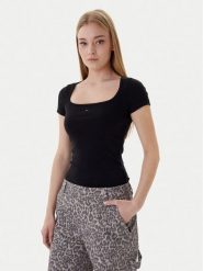 Tommy Jeans T-Shirt DW0DW21837 Czarny Slim Fit. Czarne t-shirty damskie Tommy Jeans, s, bez wzorów, z bawełny, bez kołnierzyka, bez ramiączek. Za 169.99 zł.