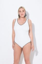 Damskie Strój kąpielowy struktura bez miękkich miseczek dekolt w serek. Białe stroje kąpielowe damskie Ulla Popken, plus size, bez wzorów, z elastanu. Za 239.99 zł.