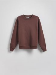 Bawełniana bluza - ciemnobrązowy. Brązowe bluzy damskie Reserved, l, bez wzorów, z bawełny, bez ramiączek, bez kaptura. W wyprzedaży za 59.99 zł.