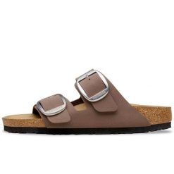 Klapki Birkenstock Arizona Big Buckle Birkibuc Damskie. Brązowe klapki damskie Birkenstock, bez wzorów, z nubiku, eleganckie, bez obcasa, bez zapięcia. Za 525.85 zł.