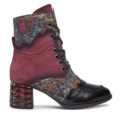 Trzewiki Maciejka. Czerwone botki damskie Maciejka, bez wzorów, bez obcasa, na słupku, bez zapięcia. Za 509.99 zł.