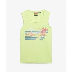 Damski tank top Superdry. Żółte topy damskie Superdry, bez wzorów, bez kołnierzyka, bez ramiączek. W wyprzedaży za 125.80 zł.