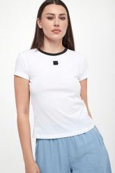 T-shirt damski DKNY JEANS. T-shirty damskie DKNY, xs, bez wzorów, z jeansu, bez kołnierzyka, bez ramiączek. W wyprzedaży za 175.20 zł.