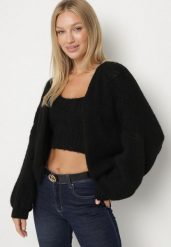 Czarny Kardigan Bez Zapięć z Dodatkowym Topem z Wełną i Wiskozą Fendorie. Czarne kardigany damskie Born2be, bez wzorów, z dzianiny, eleganckie, bez kołnierzyka. Za 169.99 zł.