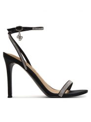 Guess Sandały FLJCHR SAT03 Czarny. Czarne sandały damskie Guess, z aplikacjami, ze skóry, bez obcasa, na szpilce, bez zapięcia. Za 559.99 zł.