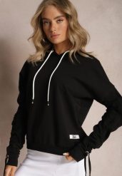 Czarna Bluza Bawełniana z Kapturem Dolcean. Czarne bluzy damskie Renee, bez wzorów, z bawełny, casualowe, bez ramiączek, z kapturem. Za 89.99 zł.