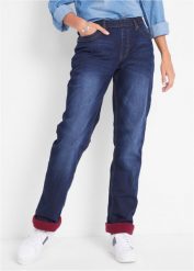 Dżinsy ocieplane Straight, mid waist. Niebieskie jeansy damskie bonprix, bez wzorów, z jeansu. Za 179.99 zł.