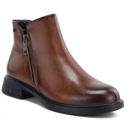 Skórzane botki damskie ocieplane brązowe Vinceza 133112. Brązowe botki damskie VINCEZA, bez wzorów, ze skóry, eleganckie, bez obcasa, bez zapięcia. Za 199.99 zł.