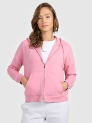 4F Bluza dresowa rozpinana z kapturem damska - różowy S. Czerwone bluzy damskie 4F, s, bez wzorów, z bawełny, bez ramiączek, z kapturem. Za 169.99 zł.