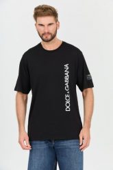 DOLCE & GABBANA Czarny t-shirt. Czarne t-shirty męskie Dolce and Gabbana, l, bez wzorów, bez kołnierzyka, bez ramiączek. W wyprzedaży za 1,599.99 zł.