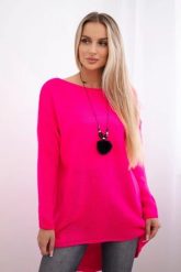 Sweter z naszyjnikiem różowy neon. Czerwone swetry nierozpinane damskie KESI, l, bez wzorów, z elastanu, bez kołnierzyka, plus size, bez ramiączek. Za 154.75 zł.