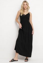 Czarna Sukienka Rozkloszowana na Regulowanych Ramiączkach z Bawełny Aletise. Czarne sukienki damskie Born2be, na co dzień, m, bez wzorów, z bawełny, eleganckie, bez kołnierzyka, bez ramiączek, maxi, rozkloszowane. Za 64.99 zł.