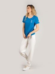 North Sails X Prada T-shirt "Foehn" | 45 2505 000 | T-shirt Foehn | Kobieta | Niebieski. Niebieskie t-shirty damskie North Sails, xxs, z aplikacjami, z poliesteru, bez kołnierzyka, bez ramiączek. W wyprzedaży za 199.00 zł.
