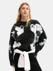 Desigual Bluza Kiss Mickey 26SWSK08 Czarny Relaxed Fit. Czarne bluzy damskie Desigual, m, bez wzorów, z bawełny, bez ramiączek, bez kaptura. Za 509.99 zł.