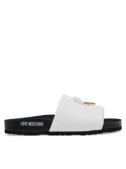 LOVE MOSCHINO Klapki JA28283G1MIE0100 Biały. Białe klapki damskie Love Moschino, bez wzorów, ze skóry, bez obcasa, bez zapięcia. Za 939.99 zł.