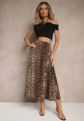 Brązowa Trapezowa Spódnica w Panterkę High Waist w Panterkowy Wzór z Gumką w Pasie Iliga. Brązowe spódnice damskie Renee, na co dzień, bez wzorów, eleganckie, z podwyższonym stanem, midi, koszulowe. Za 59.99 zł.