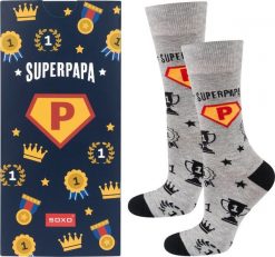 Soxo Kolorowe Męskie Skarpetki SOXO superpapa prezent na Dzień Ojca 4045. Skarpety męskie Soxo, bez wzorów. Za 39.99 zł.