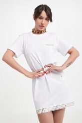 Sukienka mini typu T-shirt PATRIZIA PEPE. Sukienki damskie Patrizia Pepe, xs, bez wzorów, bez kołnierzyka, bez ramiączek, mini. W wyprzedaży za 716.23 zł.